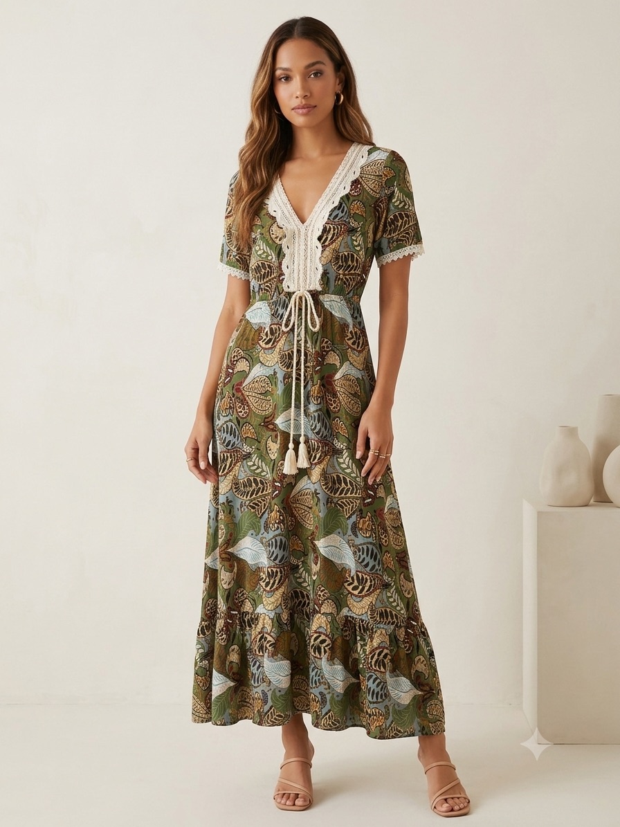 Kindred Anthropologie Leaf Midi Dress Small S Crochet Lace